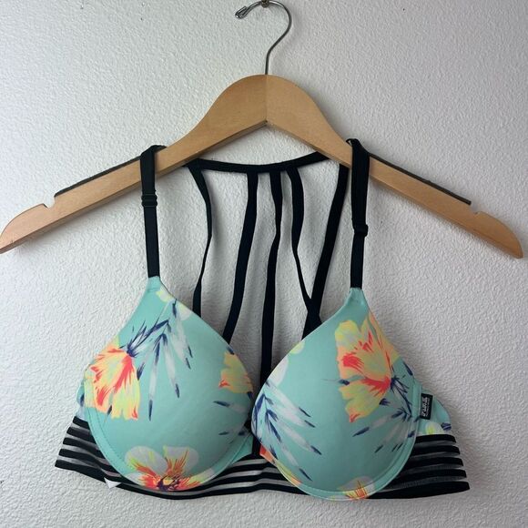 Victoria Secret PINK Bra Wear Everywhere 34 B Push Up Front Close Floral Strappy - Picture 1 of 4